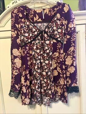 Free people odette tunic top size small purple